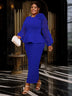 AOMEIDRESS Elegant Wedding Guest Dress Package Hip O Neck 3D Flower Blue / 0XL