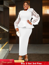 AOMEIDRESS Elegant Wedding Guest Dress Package Hip O Neck 3D Flower White / 0XL