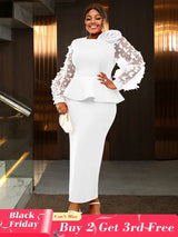 AOMEIDRESS Elegant Wedding Guest Dress Package Hip O Neck 3D Flower White / 0XL