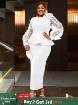 AOMEIDRESS Elegant Wedding Guest Dress Package Hip O Neck 3D Flower White / 0XL