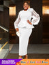 AOMEIDRESS Elegant Wedding Guest Dress Package Hip O Neck 3D Flower White / 0XL