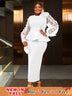 AOMEIDRESS Elegant Wedding Guest Dress Package Hip O Neck 3D Flower White / 0XL