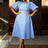 AOMEIDRESS Elegant Wedding Guest Dresses Jacquard A Line 3D Flower LightBlue / S