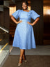AOMEIDRESS Elegant Wedding Guest Dresses Jacquard A Line 3D Flower LightBlue / S