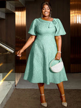 AOMEIDRESS Elegant Wedding Guest Dresses Jacquard A Line 3D Flower LightGreen / S