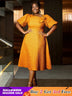 AOMEIDRESS Elegant Wedding Guest Dresses Jacquard A Line 3D Flower Orange / S