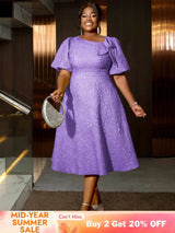 AOMEIDRESS Elegant Wedding Guest Dresses Jacquard A Line 3D Flower Purple / S