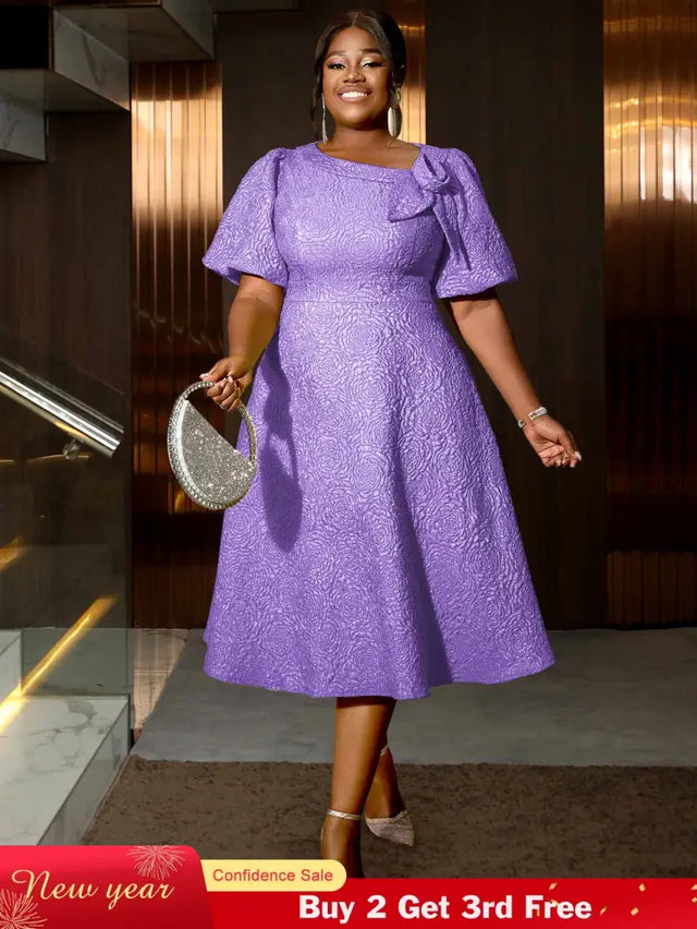 AOMEIDRESS Elegant Wedding Guest Dresses Jacquard A Line 3D Flower Purple / S