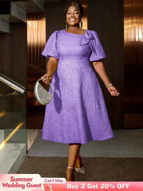 AOMEIDRESS Elegant Wedding Guest Dresses Jacquard A Line 3D Flower Purple / S