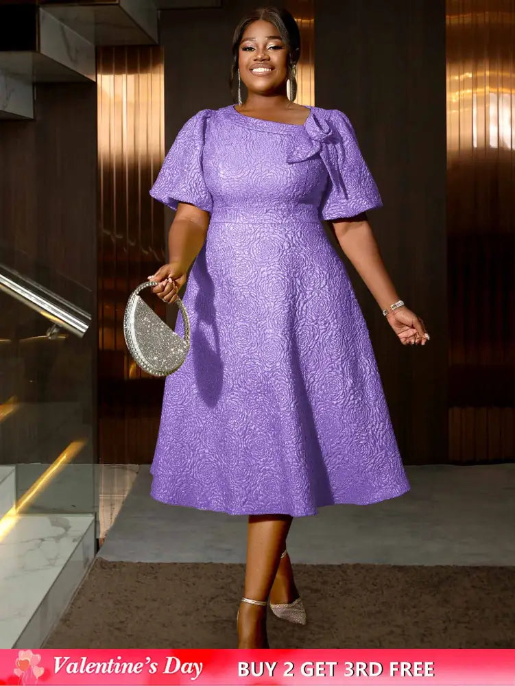 AOMEIDRESS Elegant Wedding Guest Dresses Jacquard A Line 3D Flower Purple / S