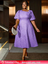 AOMEIDRESS Elegant Wedding Guest Dresses Jacquard A Line 3D Flower Purple / S