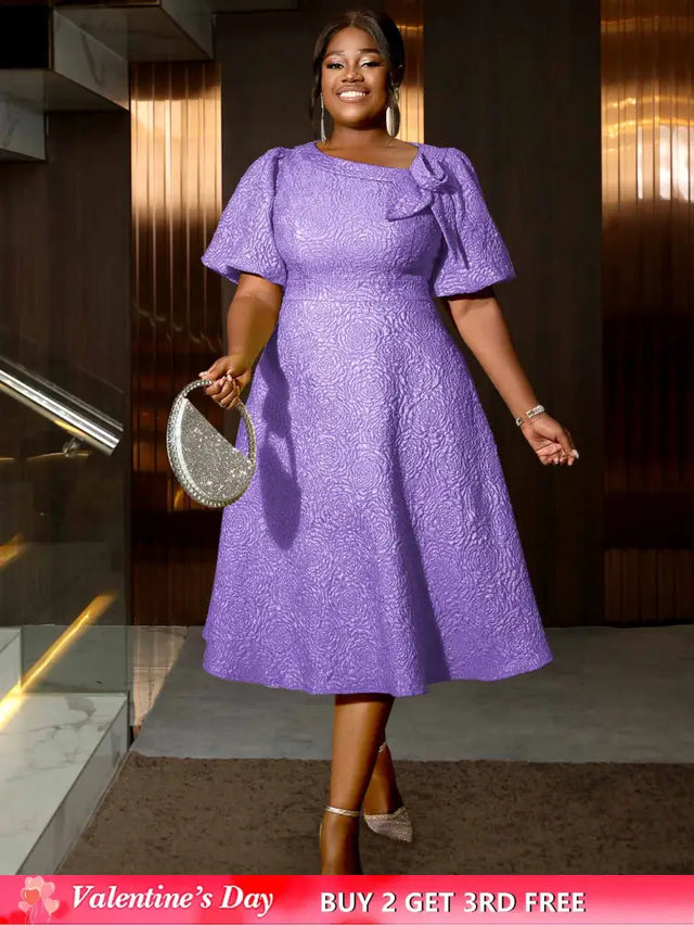 AOMEIDRESS Elegant Wedding Guest Dresses Jacquard A Line 3D Flower Purple / S