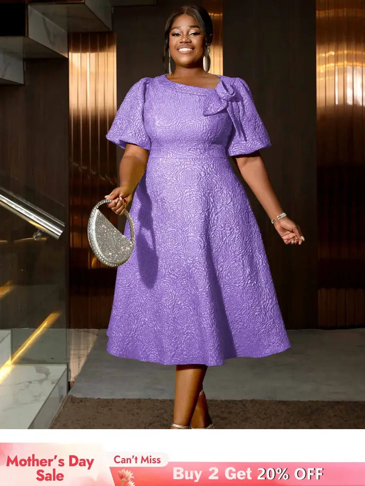 AOMEIDRESS Elegant Wedding Guest Dresses Jacquard A Line 3D Flower Purple / S