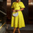 Jacquard Dresses A Line 3D Yellow Flower Short Puff Sleeve