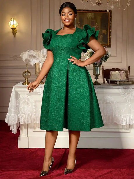 AOMEIDRESS Elegant Wedding Guest Dresses Jacquard A Line 3D Ruffles