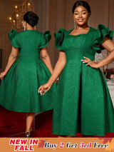 AOMEIDRESS Elegant Wedding Guest Dresses Jacquard A Line 3D Ruffles DarkGreen / S