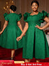 AOMEIDRESS Elegant Wedding Guest Dresses Jacquard A Line 3D Ruffles DarkGreen / S