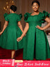AOMEIDRESS Elegant Wedding Guest Dresses Jacquard A Line 3D Ruffles DarkGreen / S