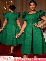 AOMEIDRESS Elegant Wedding Guest Dresses Jacquard A Line 3D Ruffles DarkGreen / S