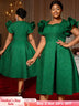 AOMEIDRESS Elegant Wedding Guest Dresses Jacquard A Line 3D Ruffles DarkGreen / S