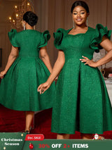 AOMEIDRESS Elegant Wedding Guest Dresses Jacquard A Line 3D Ruffles DarkGreen / S