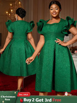 AOMEIDRESS Elegant Wedding Guest Dresses Jacquard A Line 3D Ruffles DarkGreen / S