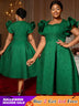 AOMEIDRESS Elegant Wedding Guest Dresses Jacquard A Line 3D Ruffles DarkGreen / S