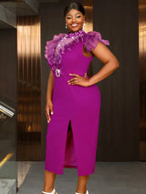 Elegant Wedding Guest Dresses Mesh Beaded Split Formal Gown

