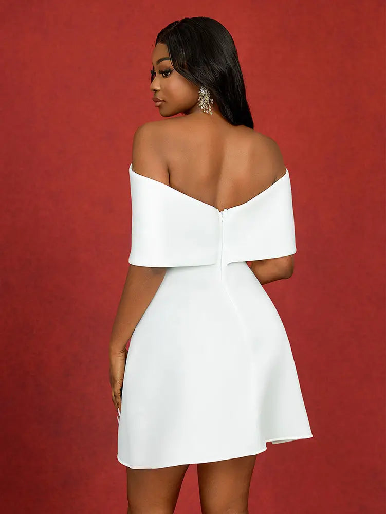 AOMEIDRESS Elegant Wedding Guest Mini A Line Dresses Off Shoulder Bow