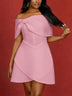 AOMEIDRESS Elegant Wedding Guest Mini A Line Dresses Off Shoulder Bow Pink / S