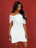 AOMEIDRESS Elegant Wedding Guest Mini A Line Dresses Off Shoulder Bow White / S