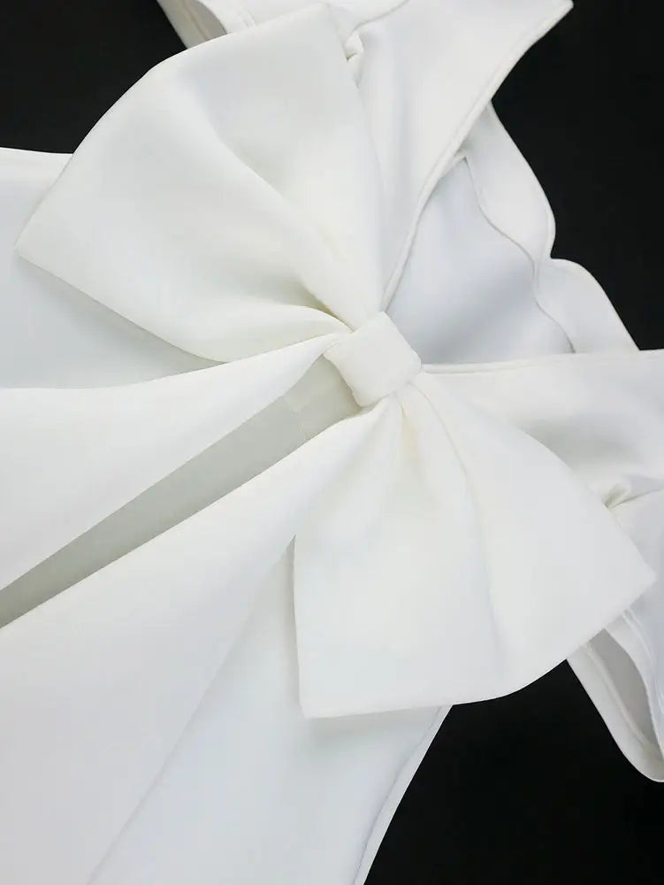 AOMEIDRESS Elegant Wedding Guest Mini Dresses Backless Bow Puff Sleeve