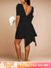 AOMEIDRESS Elegant Wedding Guest Mini Dresses Backless Bow Puff Sleeve Black / S
