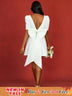 AOMEIDRESS Elegant Wedding Guest Mini Dresses Backless Bow Puff Sleeve White / S