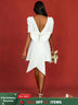 AOMEIDRESS Elegant Wedding Guest Mini Dresses Backless Bow Puff Sleeve White / S