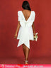 AOMEIDRESS Elegant Wedding Guest Mini Dresses Backless Bow Puff Sleeve White / S
