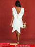 AOMEIDRESS Elegant Wedding Guest Mini Dresses Backless Bow Puff Sleeve White / S