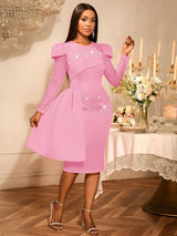 AOMEIDRESS Elegant Wedding Guest Party Dress With Beading Lace Sleeve