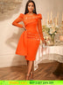 AOMEIDRESS Elegant Wedding Guest Party Dress With Beading Lace Sleeve Orange / S