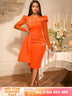 AOMEIDRESS Elegant Wedding Guest Party Dress With Beading Lace Sleeve Orange / S