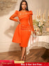 AOMEIDRESS Elegant Wedding Guest Party Dress With Beading Lace Sleeve Orange / S