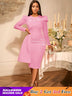 AOMEIDRESS Elegant Wedding Guest Party Dress With Beading Lace Sleeve Pink / S