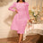 AOMEIDRESS Elegant Wedding Guest Party Dress With Beading Lace Sleeve Pink / S