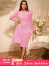 AOMEIDRESS Elegant Wedding Guest Party Dress With Beading Lace Sleeve Pink / S