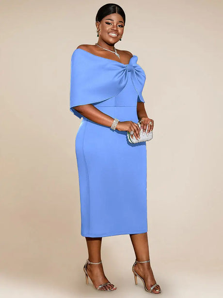 AOMEIDRESS Elegant Wedding Guests Dress Big Bow Strapless Package Hip
