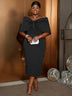 AOMEIDRESS Elegant Wedding Guests Dress Big Bow Strapless Package Hip Black / 0XL