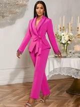 AOMEIDRESS Elegant Wedding Party Pantsuit with Tassel Waist Belt