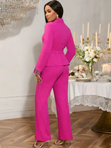 AOMEIDRESS Elegant Wedding Party Pantsuit with Tassel Waist Belt