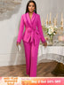 AOMEIDRESS Elegant Wedding Party Pantsuit with Tassel Waist Belt Rose / S