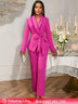 AOMEIDRESS Elegant Wedding Party Pantsuit with Tassel Waist Belt Rose / S